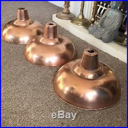 3 Reclaimed French Industrial Copper Lamp Light Shade Vintage Mid-Century