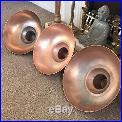 3 Reclaimed French Industrial Copper Lamp Light Shade Vintage Mid-Century