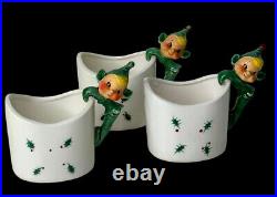3 Vintage Holt Howard Christmas Pixie Elf 1959 Ceramic Mug Retro Mid-Century