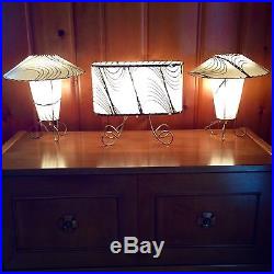 3 Vintage Retro Atomic Era Lamps Mid Century Modern Fiberglass Shades MCM 1950's