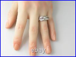 3Ct Diamond & Ruby Retro Period Mid Century Vintage Ring 14K White Gold Finish