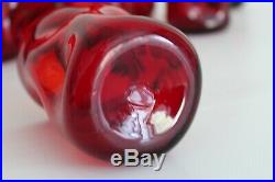 4 Blenko Vtg Mid Century Modern Red Pinch Tumbler Drinking Art Glasses Retro 4