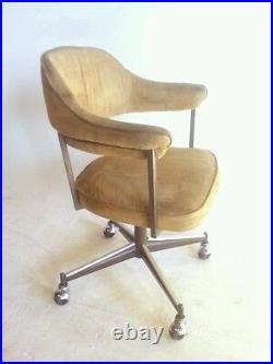 4 Vintage Faux Leather Dining Modern Chair Office Brass Swivel Clam Arm Baughman