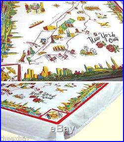 50's RETRO Vintage Style State Souvenir MID CENTURY Tablecloth NEW YORK CITY MAP
