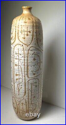 50s Incredible MID CENTURY MODERN Art POTTERY TALL VASE SIGNED Studio ABSTRACT