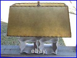 50s Mid Century MCM Grey CERAMIC Lamp withSmokey GREEN Fiberglass SHADE Retro COOL