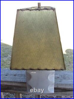 50s Mid Century MCM Grey CERAMIC Lamp withSmokey GREEN Fiberglass SHADE Retro COOL