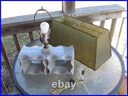 50s Mid Century MCM Grey CERAMIC Lamp withSmokey GREEN Fiberglass SHADE Retro COOL