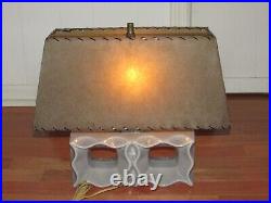 50s Mid Century MCM Grey CERAMIC Lamp withSmokey GREEN Fiberglass SHADE Retro COOL