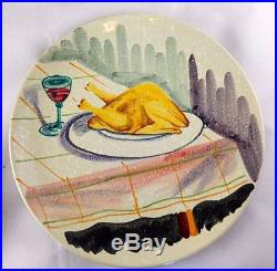 6 Vintage 1950s Italian Hand Painted Plates Art Pottery Signed Retro Mid Century