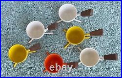 6 Vintage Mod Mid Century Metal Space Age Egg Cups with Teak Handles