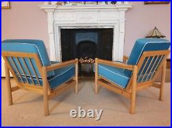 60s 70's Pair of turquoise velvet lounge armchairs. Mid-century, Retro, Vintage