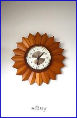 60s 70s Vintage Retro Mid Century Bentima teak sunburst starburst wall clock