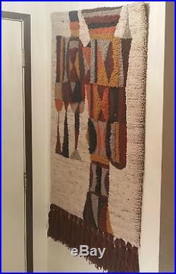60s MID-CENTURY MODERN wall sculpture tapestry rya mod hook rug vtg art knight