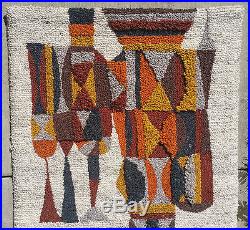 60s MID-CENTURY MODERN wall sculpture tapestry rya mod hook rug vtg art knight