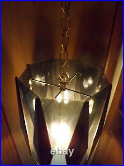 60s Mid Century Danish Diamond Wood Swag Lamp Pendant MCM Hollywood Regency Vtg