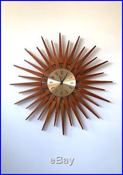 60s vintage retro mid century large Paico starburst sunburst wall clock
