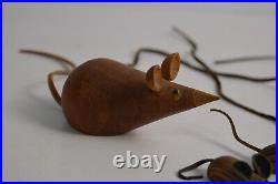 7 Vintage MCM Teak Mice Mouse Hippo Hong Kong Collectible Wood Art Sculptures