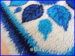 70's wool Rug Carpet blue white Vintage Mid-Century Design Retro Panton Era Rya