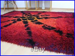 70's wool pile rug carpet orange red yellow vintage retro mid century design