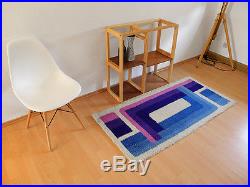 70's wool rug carpet blue purple white vintage retro mid century abstract design