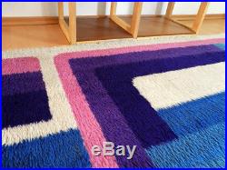 70's wool rug carpet blue purple white vintage retro mid century abstract design