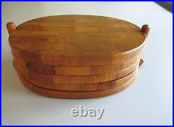 70s Set of 4 Teak Plates with Teak Stand DIGSMED Denmark 9 ½ x 3 ½ x ¾