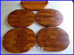 70s Set of 4 Teak Plates with Teak Stand DIGSMED Denmark 9 ½ x 3 ½ x ¾