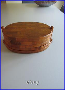 70s Set of 4 Teak Plates with Teak Stand DIGSMED Denmark 9 ½ x 3 ½ x ¾