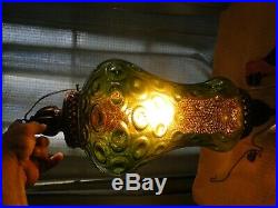 759 Vintage Retro 60s Mid-Century Green Glass Hanging Swag Lamp Light W Diffuser