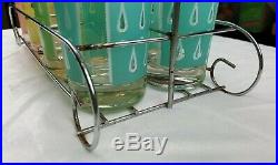 8 Fred Press Signed Glasses with Carrier Vintage Rare Mid-Century Raindrops