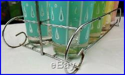 8 Fred Press Signed Glasses with Carrier Vintage Rare Mid-Century Raindrops