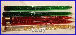 8 Mid Century Vintage Lucite Taper Candles-11.5-8-6-Lot-Green-Red-Copper-Gold