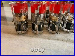 8 Vintage Mid Century Modern MCM ATOMIC Space Age Cocktail Glasses Cup Wire Rack