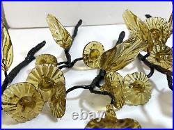 8 Wire Stem Vintage ITALIAN MURANO AMBER GLASS LEAVES FLOWERS VENETIAN MCM-RARE