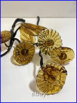 8 Wire Stem Vintage ITALIAN MURANO AMBER GLASS LEAVES FLOWERS VENETIAN MCM-RARE