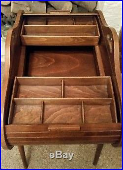 A rare vintage mid century wooden roll top sewing craft hobby box 50s 60s retro