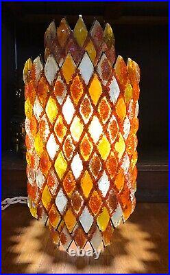 AMAZING & Big Vintage Mid Century Modern Chunky Lucite Diamond Swag Lamp Pendant