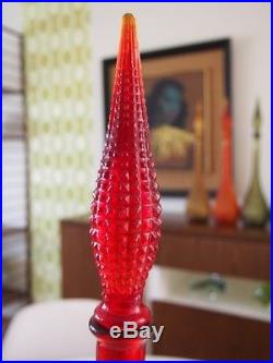 AMAZING RARE vintage retro RED GENIE BOTTLE mid-century glass decanter