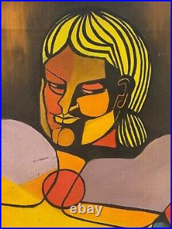 Amazing Mid Century Modern Cubist Diptych Oil Painting, Adam & Eve 1960s, WOW