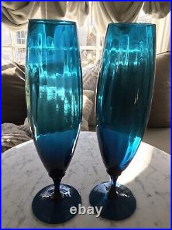 Amazing Pair of Vintage Mid Century Glass teal blue Tall Vase vases Empoli 17