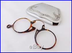 Antique Art Nouveau Pince Nez Glasses with Bakelite Rim & Case Circa Early 1900s