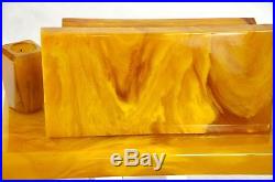 Antique Butterscotch Vintage PHENOLIC amber BAKELITE desk inkwel 708 gr POLAND