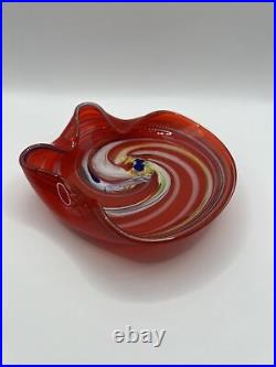 Antique Lead Crystal Red Swirl Ashtray Mid Century Modern