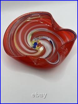 Antique Lead Crystal Red Swirl Ashtray Mid Century Modern