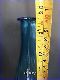 Antique Mid Century Genie Bottle Decanter Flame Stopper Glass Blue Empoli huge