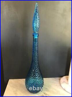 Antique Mid Century Genie Bottle Decanter Stopper Glass blue Empoli