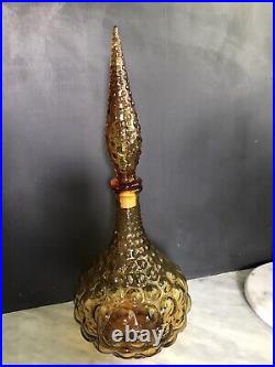 Antique Mid Century Genie Bottle Decanter Stopper Glass gold Empoli Blenko