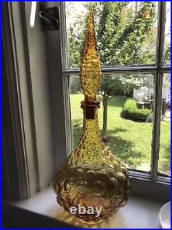 Antique Mid Century Genie Bottle Decanter Stopper Glass gold Empoli Blenko