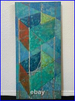 Antique Mid Century Modern California Cubist Abstract Oil Painting West'57